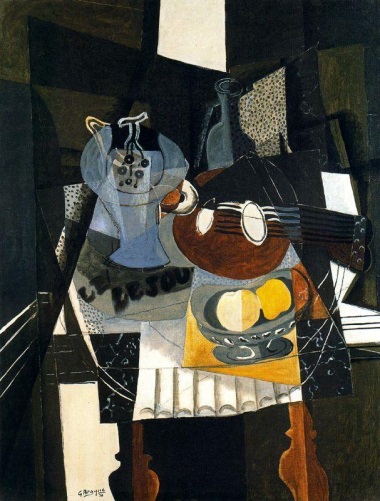 Georges Braque, Still Life with Fruit Dish, Bottle and Mandolin, 1930. Collection of Kunstsammlung Nordrheim-Westfalen, Dusseldorf.
