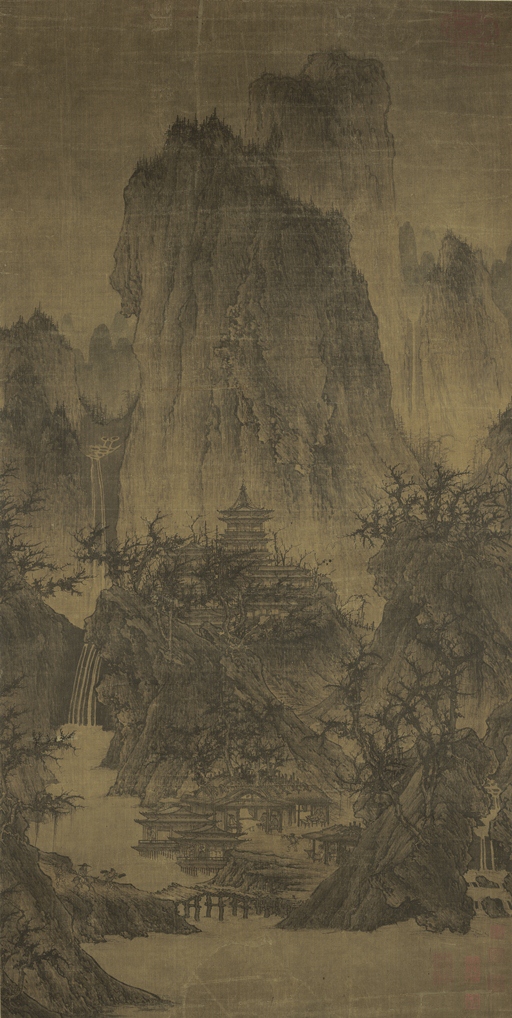 Attributed to Li Cheng, A Solitary Temple Amid Clearing Peaks, Northern Song Dynasty (960–1127). Collection of the Nelson-Atkins Museum of Art.