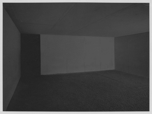 Installation of Larry Bell's untitled installation at the Museum of Modern Art's "Spaces" exhibition, 1969. Photographs courtesy of and copyright the Museum of Modern Art, New York.