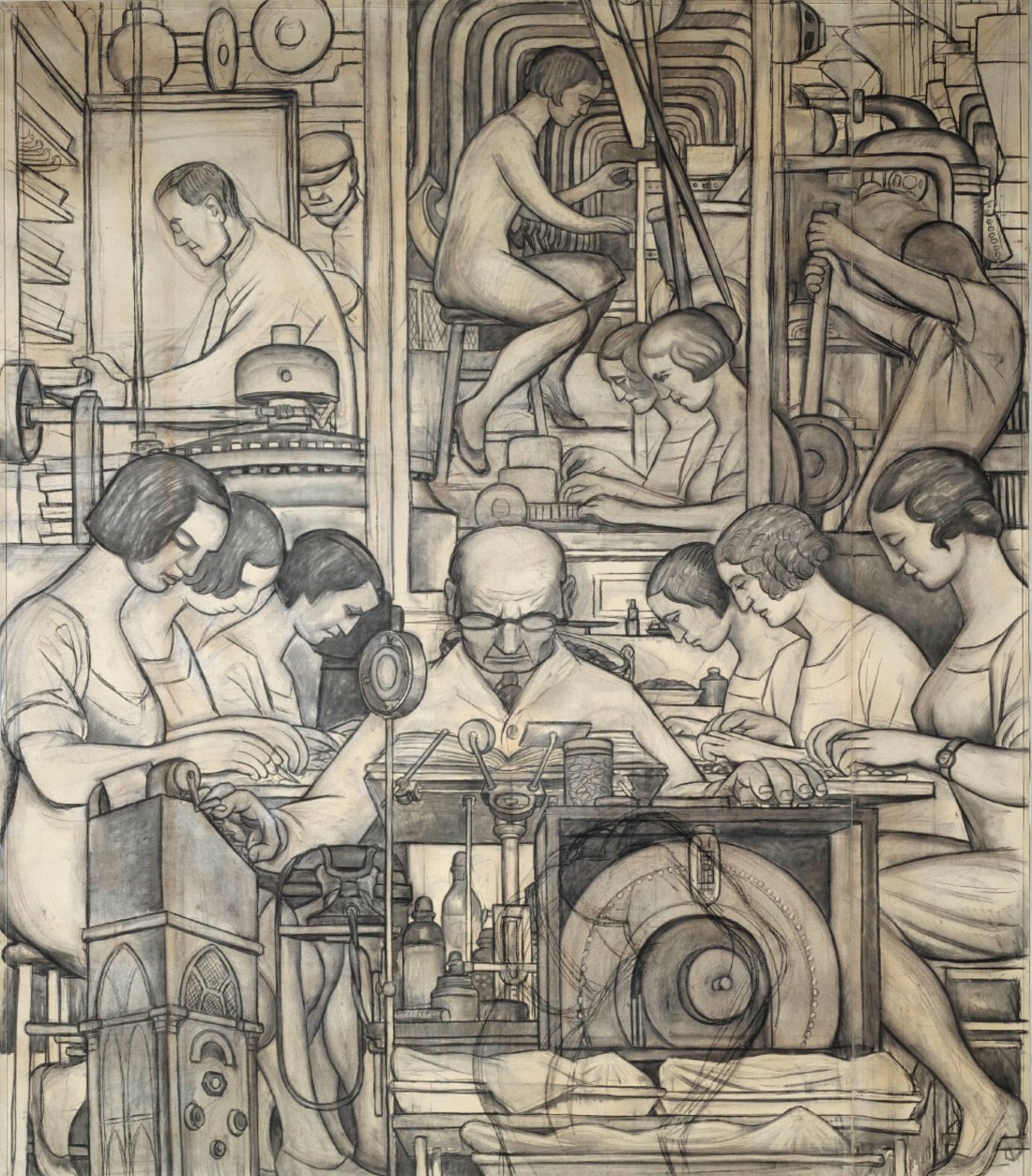 Cartoon of Pharmaceutics %28Detroit Industry south wall%29%2C Diego Rivera%2C 1932