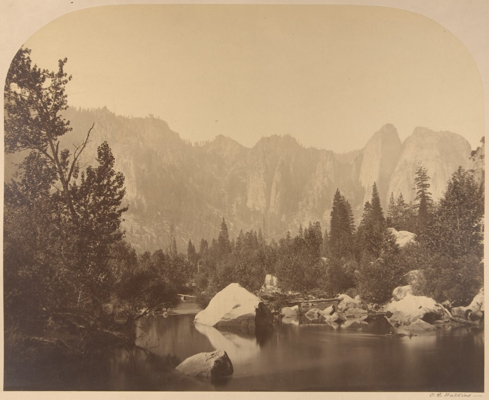 Carleton Watkins, Cathedral Rock, Down the Valley, 1861.