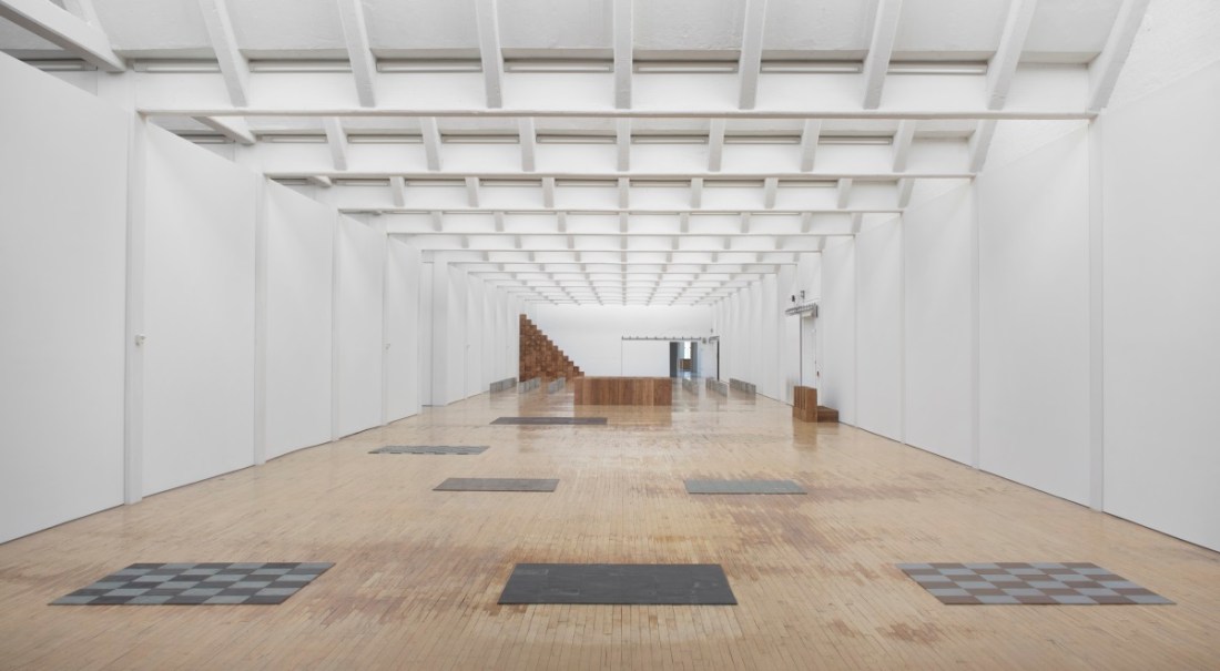 Installation view of Carl Andre retrospective at Dia Beacon.