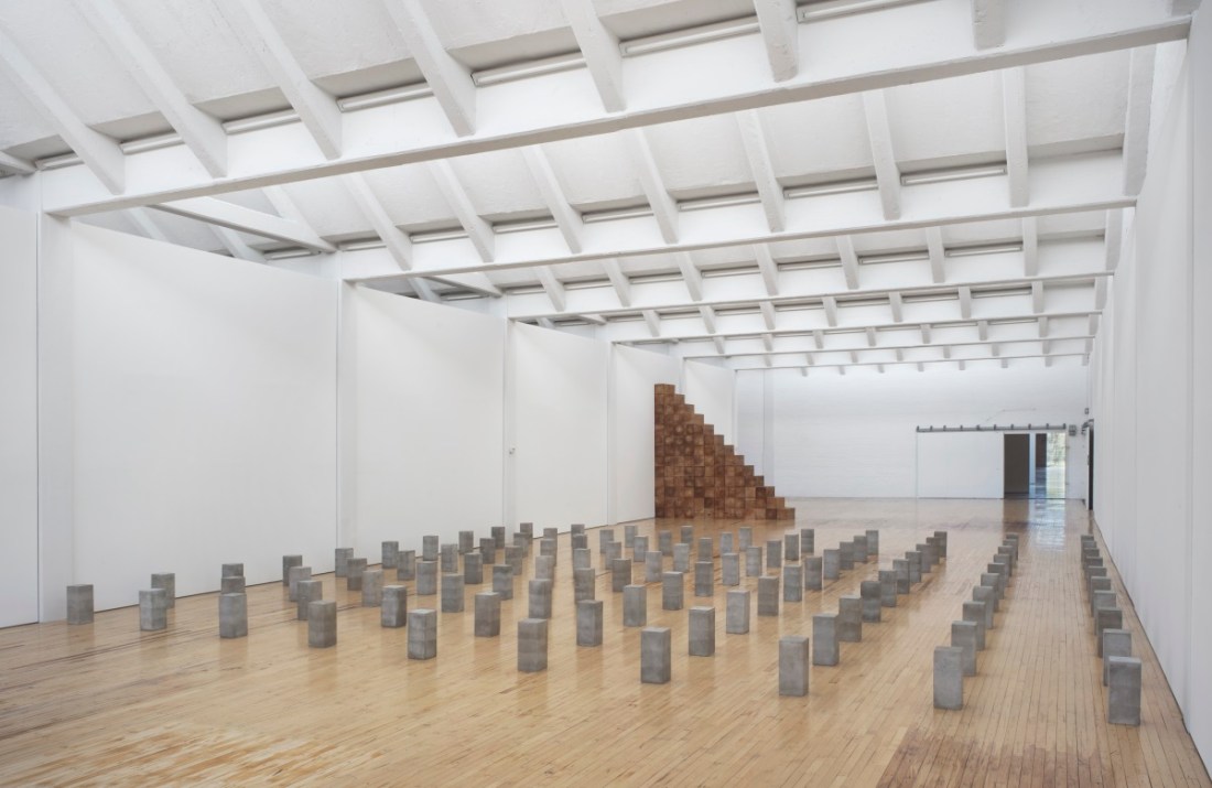 Installation view of Carl Andre retrospective at Dia Beacon.