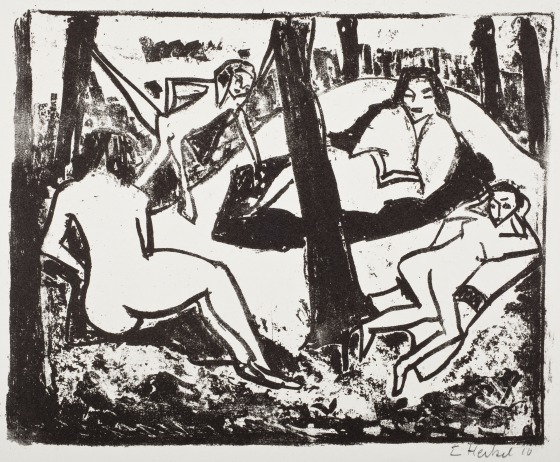 Erich Heckel, Scene in the Woods (1910), Plate 2 of the portfolio “Die Brucke VI," 1911, Collection of the Los Angeles County Museum of Art.