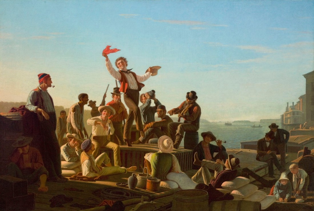 George Caleb Bingham, Jolly Flatboatmen in Port, 1857. Collection of the Saint Louis Art Museum.