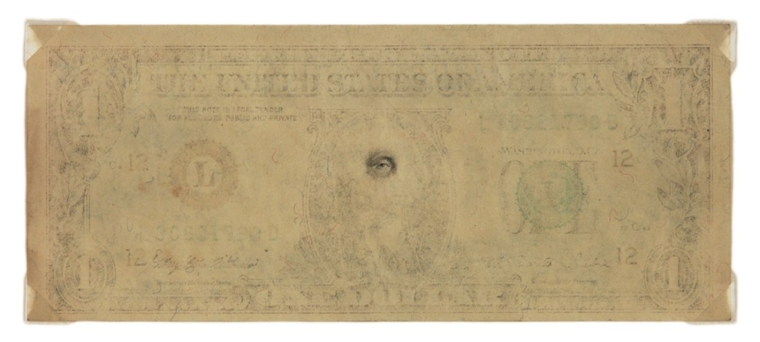 Mel Chin, Erased Currency Series, Eye of the Beholder, 1996.