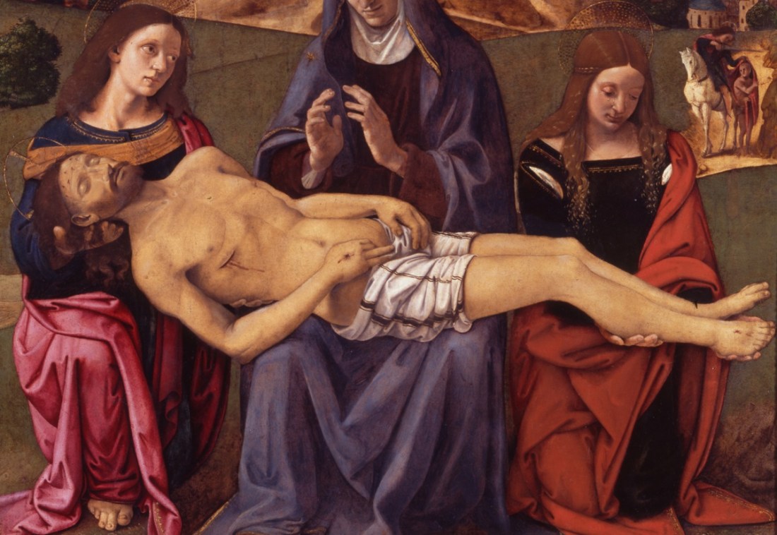 Piero di Cosimo, Pieta with Saints John the Evangelist, Mary Magdalene, and Martin, c. 1510 (detail). Collection of the Galleria Nazionale dell'Umbria.