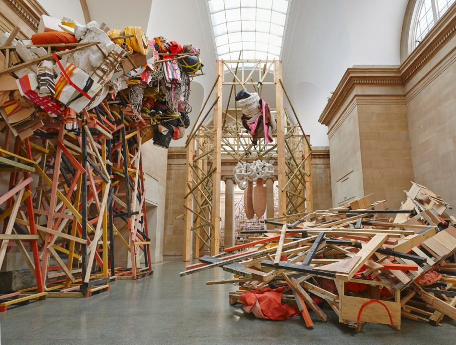 Installation view of Phyllida Barlow, "dock," at the Tate Britain.