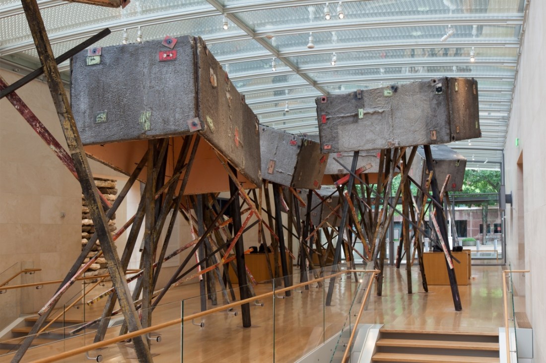 Installation view of Phyllida Barlow, "tryst," at the Nasher Sculpture Center, Dallas.