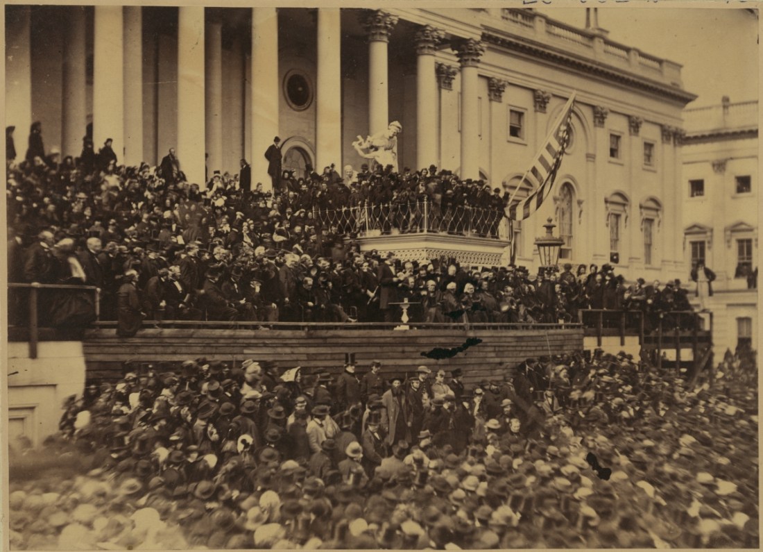 Alexander Gardner, Abraham Lincoln delivering his second inaugural address as President of the United States, Washington, DC, 1865.