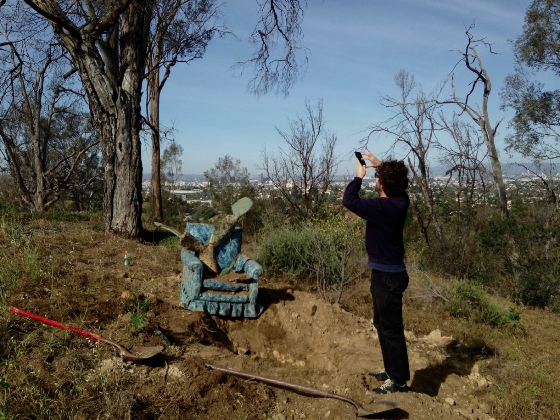 Aram Moshayedi in Los Angeles's Elysian Park, participating in Rafa Esparza's installation for "Made in L.A." at the Hammer Museum. 