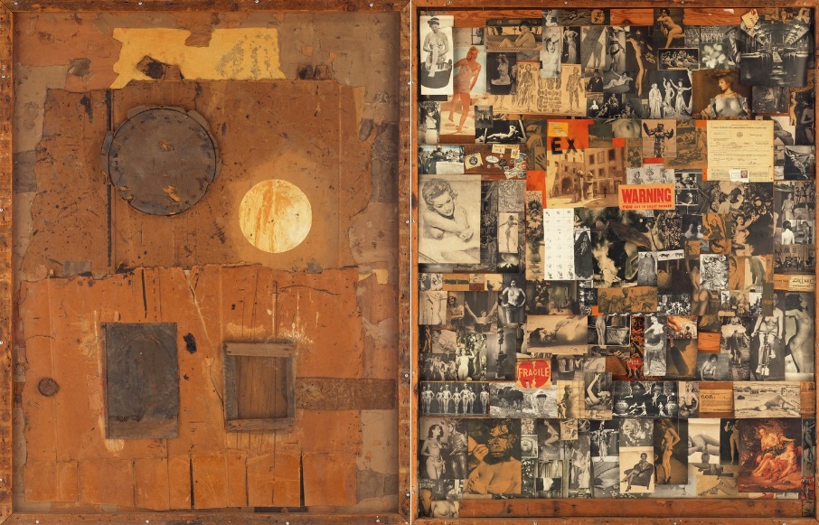 Bruce Conner, UNTITLED, 1954-61. Image on the left is the front of the piece; image on right is the rear. Zoom in on it at the Walker Art Center's website.