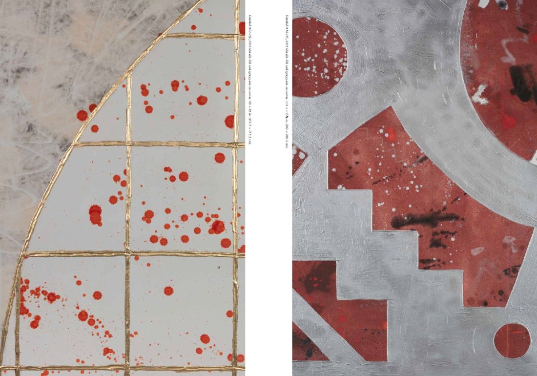 Two-page spread of details from Rebecca Morris works in the 2016 Hammer Museum "Made in L.A." catalogue.