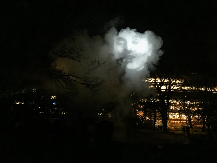 Tony Oursler, The Influence Machine, as installed in Edinburgh, 2016.